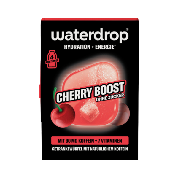 751291 waterdrop Microdrink Hydration plus Energie Cherry Boost, Getraenkewuerfel mit natuerlichem Koffein und Vitaminen, ohne Zucker, 8.4g